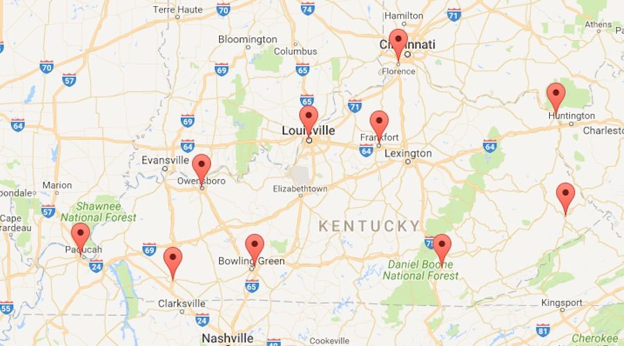 google maps image of Kentucky. only meant for style, nothing usable about the image is indicated. 